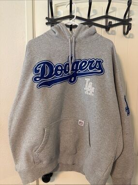 Stitches Gray Crewneck Hoodie with Blue Dodgers Script